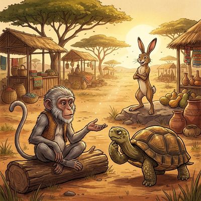 Le lièvre, la tortue et le grand marché, conte, narré par Marguérite KOTY