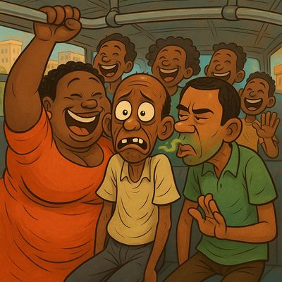 Le pet fatal dans le bus bondé, comédie, narré par Cromagnon